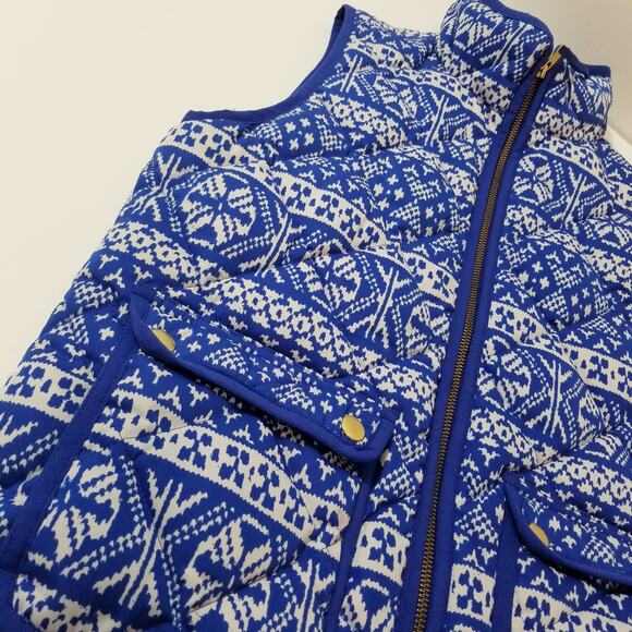 J. Crew Blue Fair Isle Quilted Printed Down Puffer Vest - Picture 10 of 12